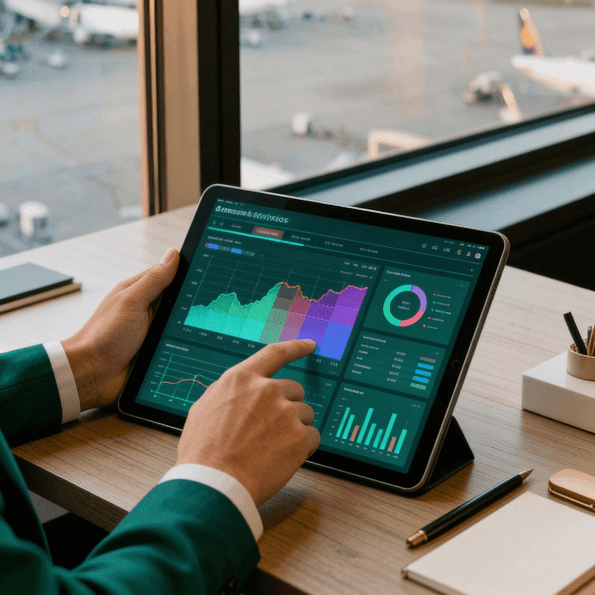 Retail analyst reviewing shopper dashboards on a tablet