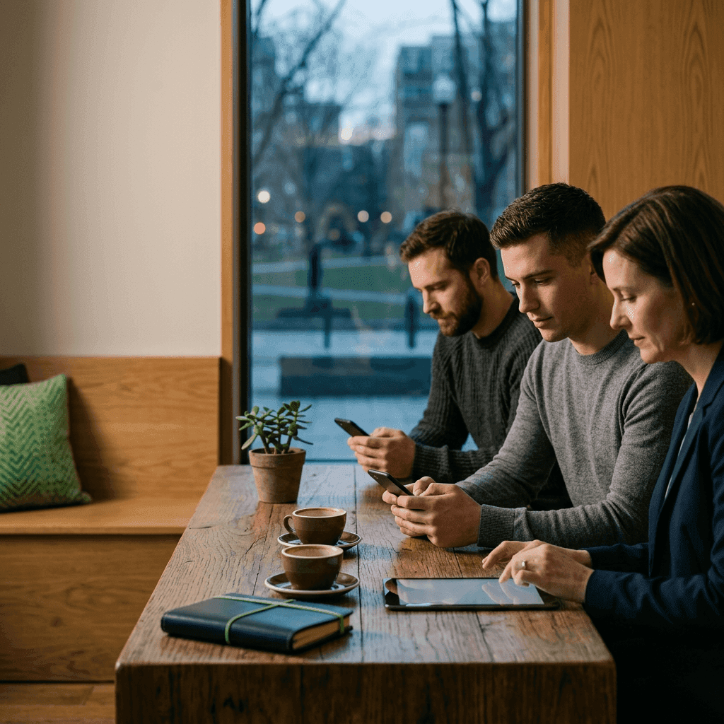 Telecommunications team reviewing connectivity data